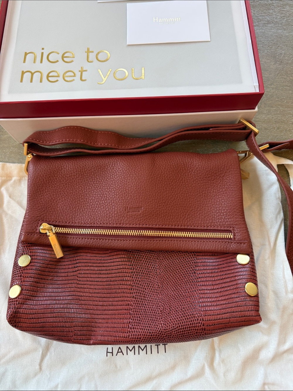 Hammitt VIP Medium Redwood Lizard Pebbled Leather Crossbody